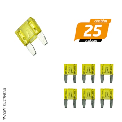 Fusível Encaixe Mini 20 Amperes Amarelo - Hikari - 25 Unidades