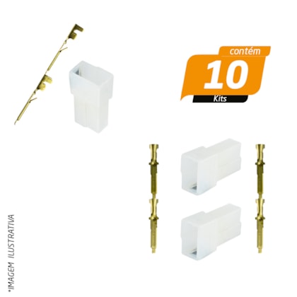 Kit Conector 2 Vias (Macho e Fêmea) com Terminais Mosquitinho - Rainha das Setes - 10 Unidades