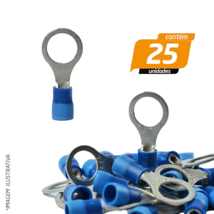 Terminal Olhal Isolado Azul 8mm Fio 1 ,5 a 2,5mm - Crimper - 25 Unidades