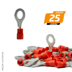 Terminal Olhal Isolado Vermelho 6mm fio 0,5 a 1,5mm - Crimper - 25 Unidades