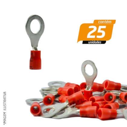 Terminal Olhal Isolado Vermelho 6mm fio 0,5 a 1,5mm - Crimper - 25 Unidades